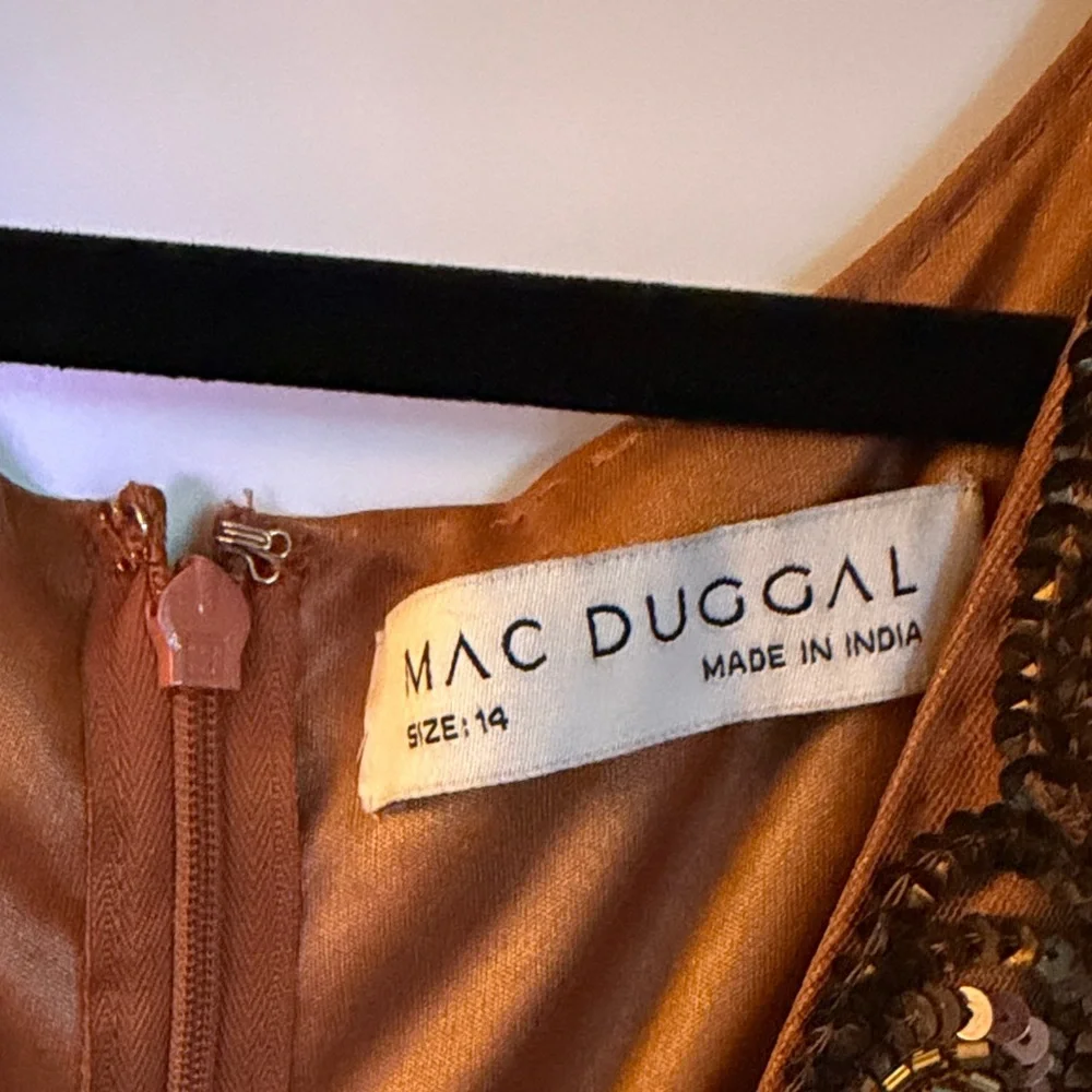 Mac Duggal Gold and Brown Sequin Maxi Dress - Picture 2 of 5